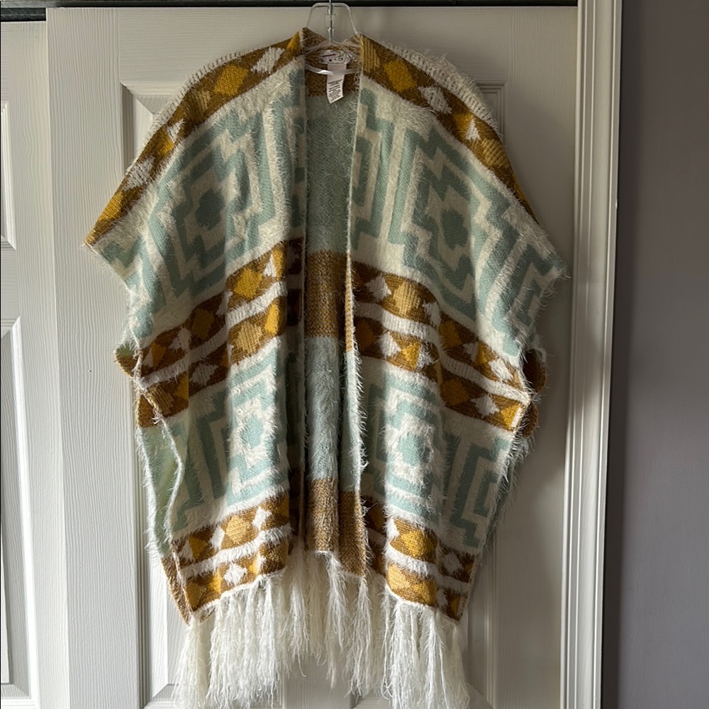 Free People Geometric Patterned Shaw- Mustard and Teal - Picture 4 of 6